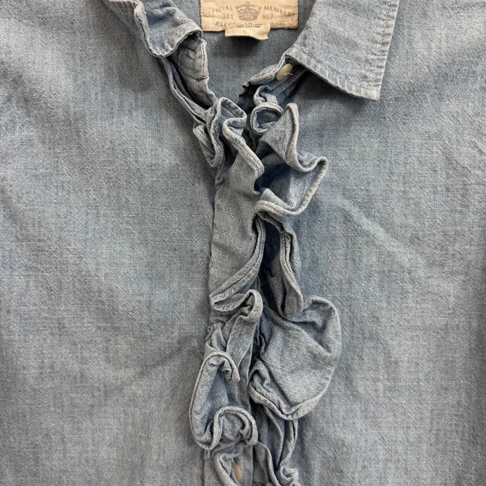 Ralph Lauren Children's Wear Chambray Ruffle Trim Denim Shirt Size 12‎ EUC